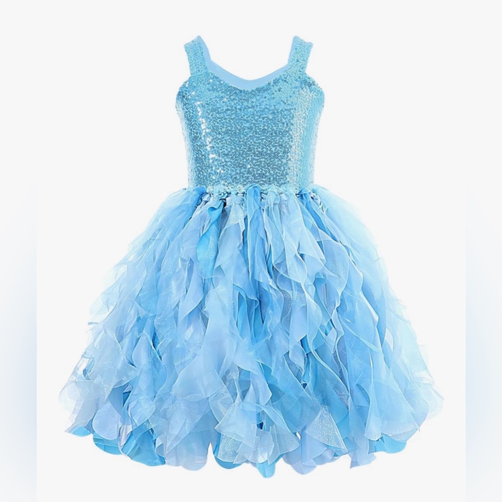 Blue Tutu Dress, Sparkly Sequin, Tulle Dress For Girls (Size 6)